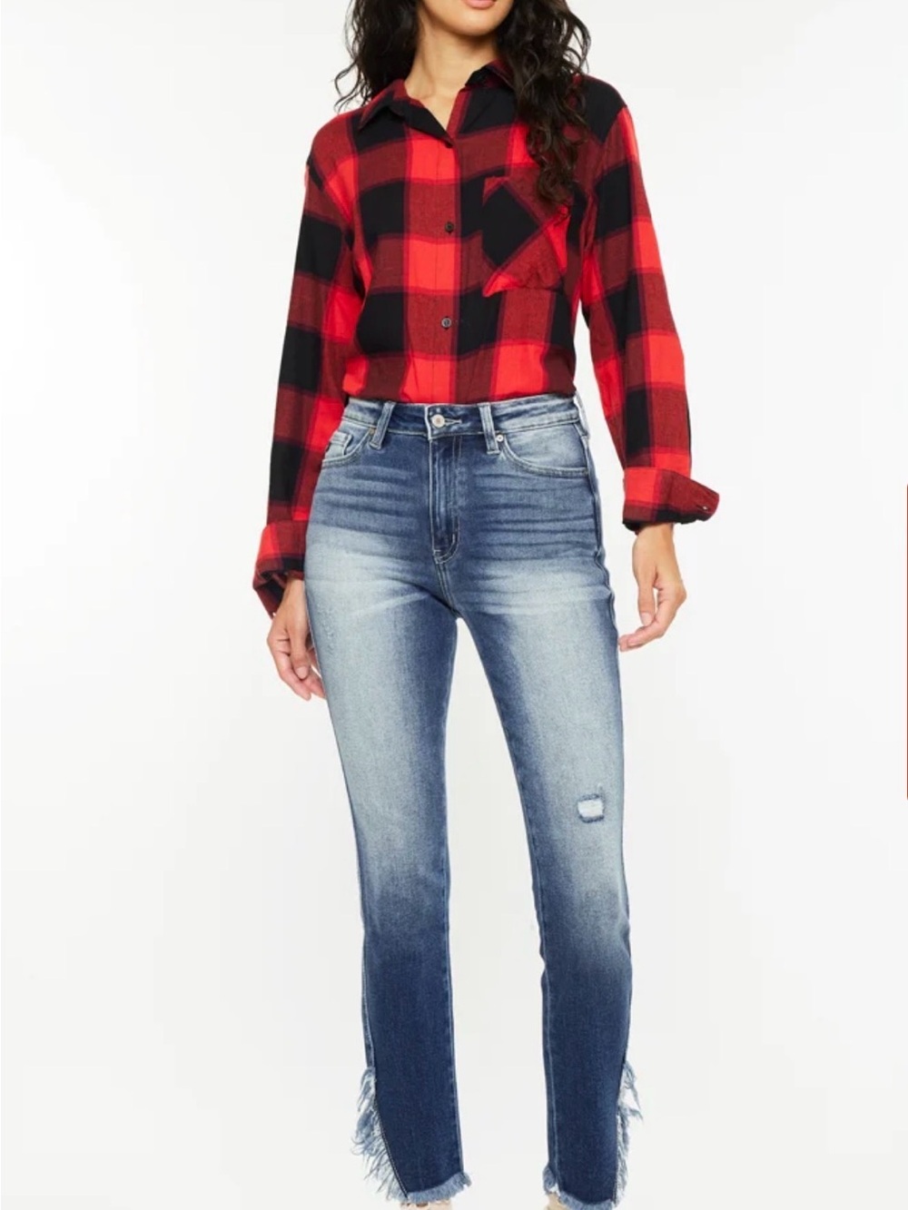 KanCan Women’s Skinny Jeans in Faded Blue with Distressed Details
